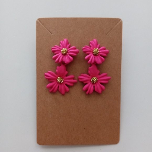 Fashion Jewelry Double Flower Dangle Earrings - Picture 4 of 5